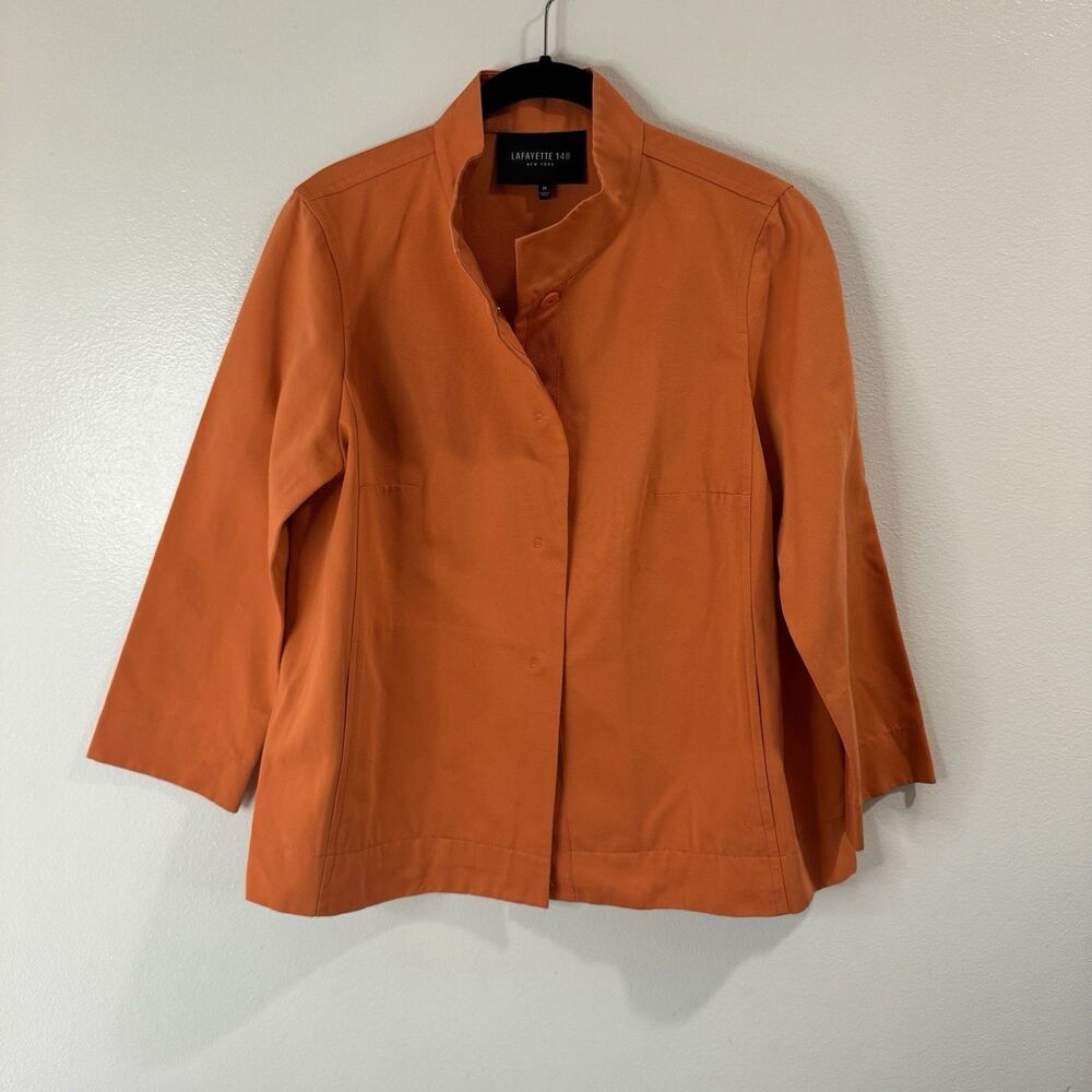 Lafayette 148 New York Jacket Coat M Orange Snap Button Cotton Canvas Pockets